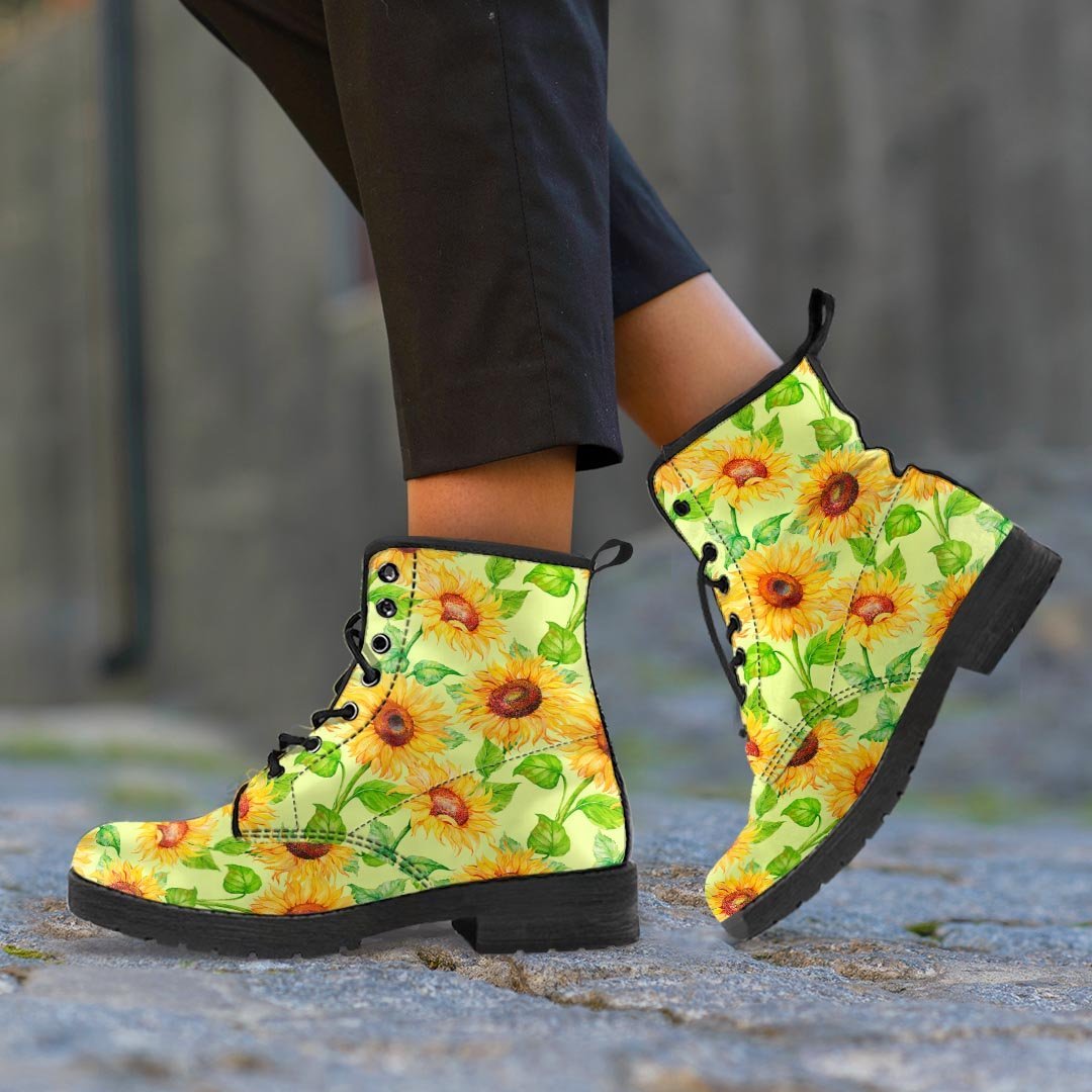 Yellow Sunflower Print Men's Boots-grizzshop