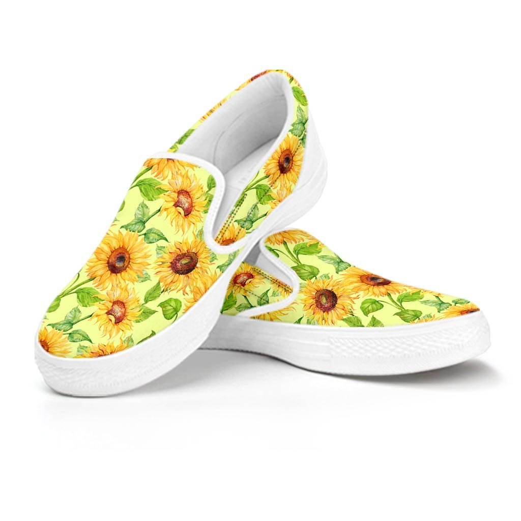 Yellow Sunflower Print Men's Slip On Sneakers-grizzshop