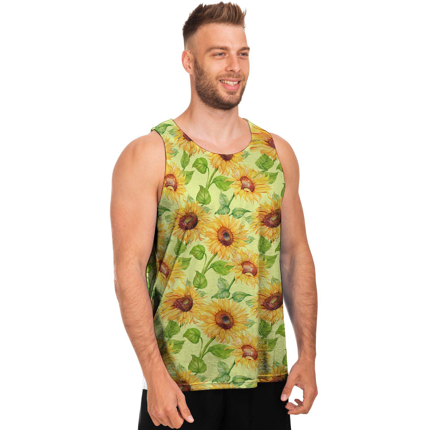 Yellow Sunflower Print Men's Tank Tops-grizzshop