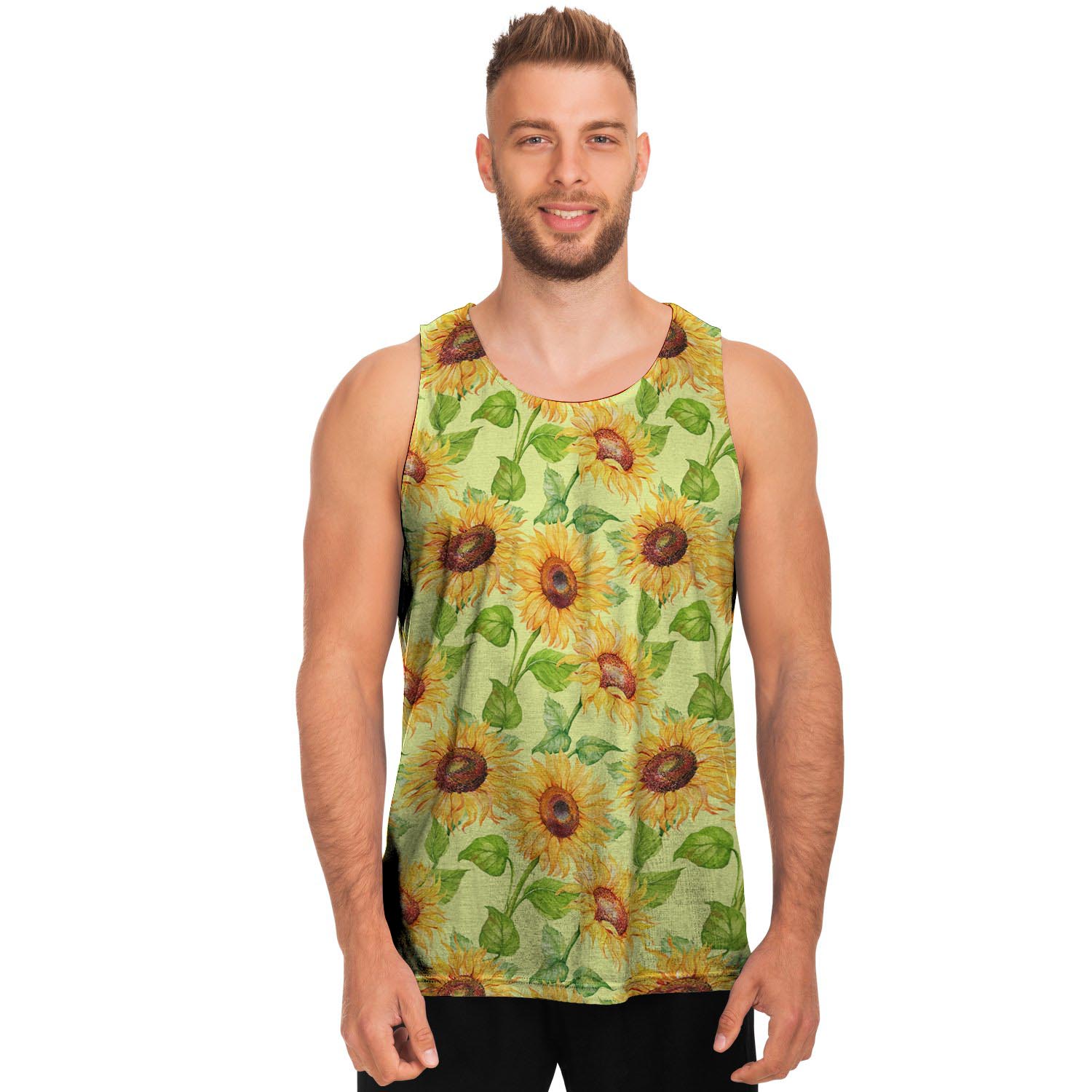 Yellow Sunflower Print Men's Tank Tops-grizzshop