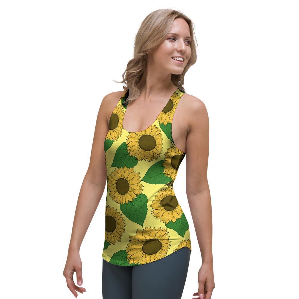Yellow Sunflower Women's Racerback Tank Top-grizzshop