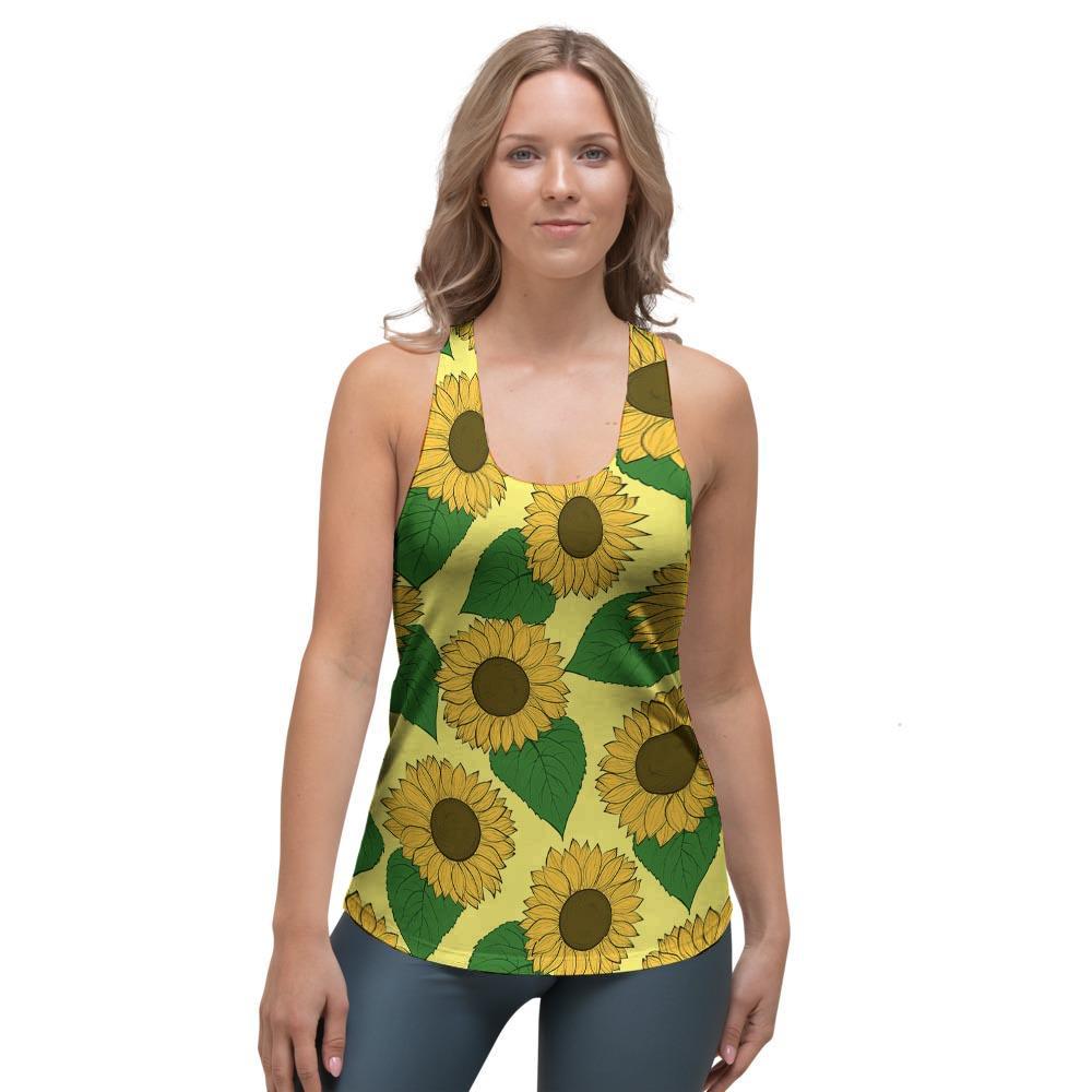 Yellow Sunflower Women's Racerback Tank Top-grizzshop