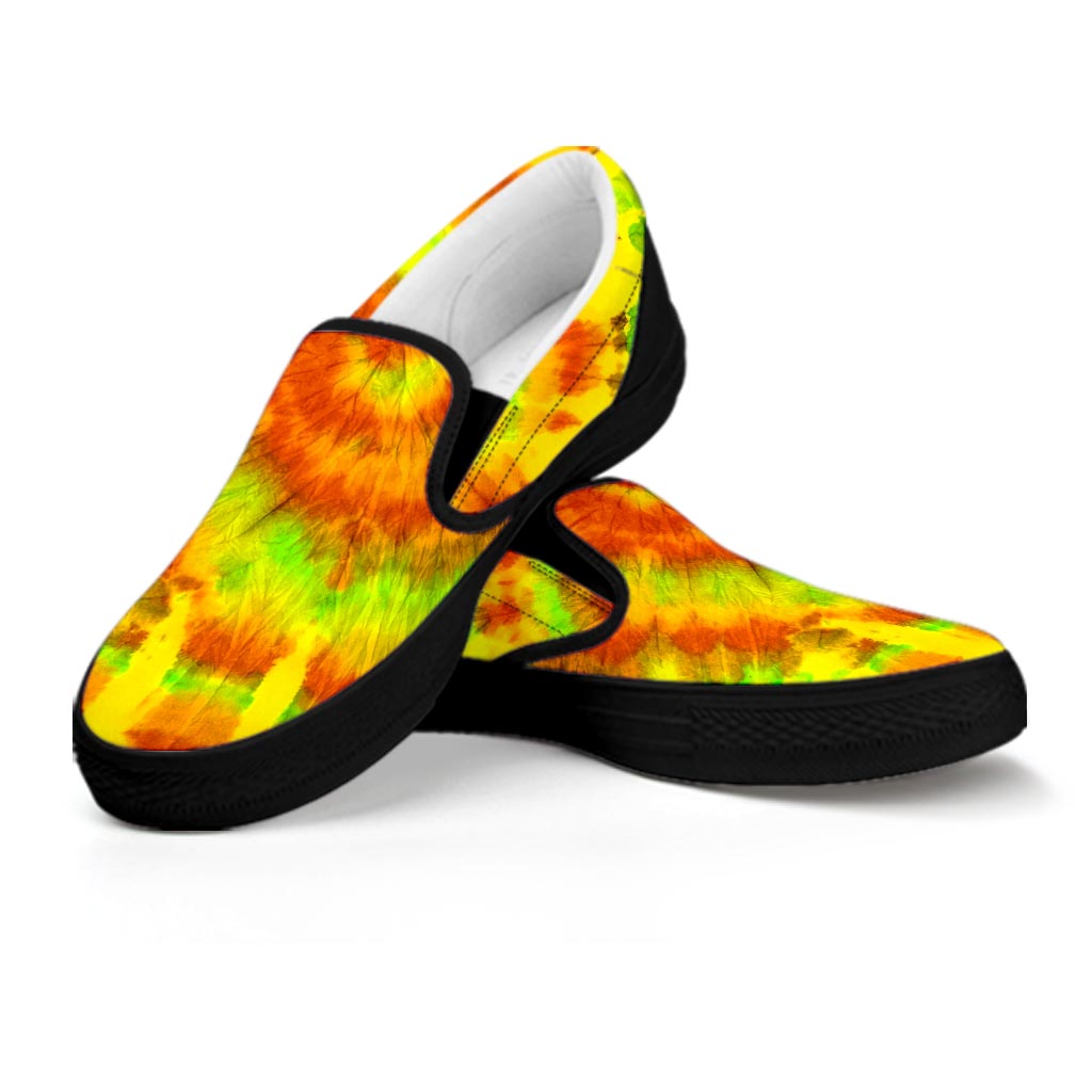 Yellow Tie Dye Men's Slip On Sneakers-grizzshop