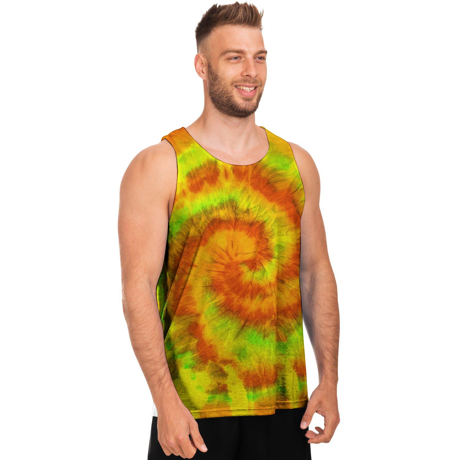 Yellow Tie Dye Men's Tank Tops-grizzshop
