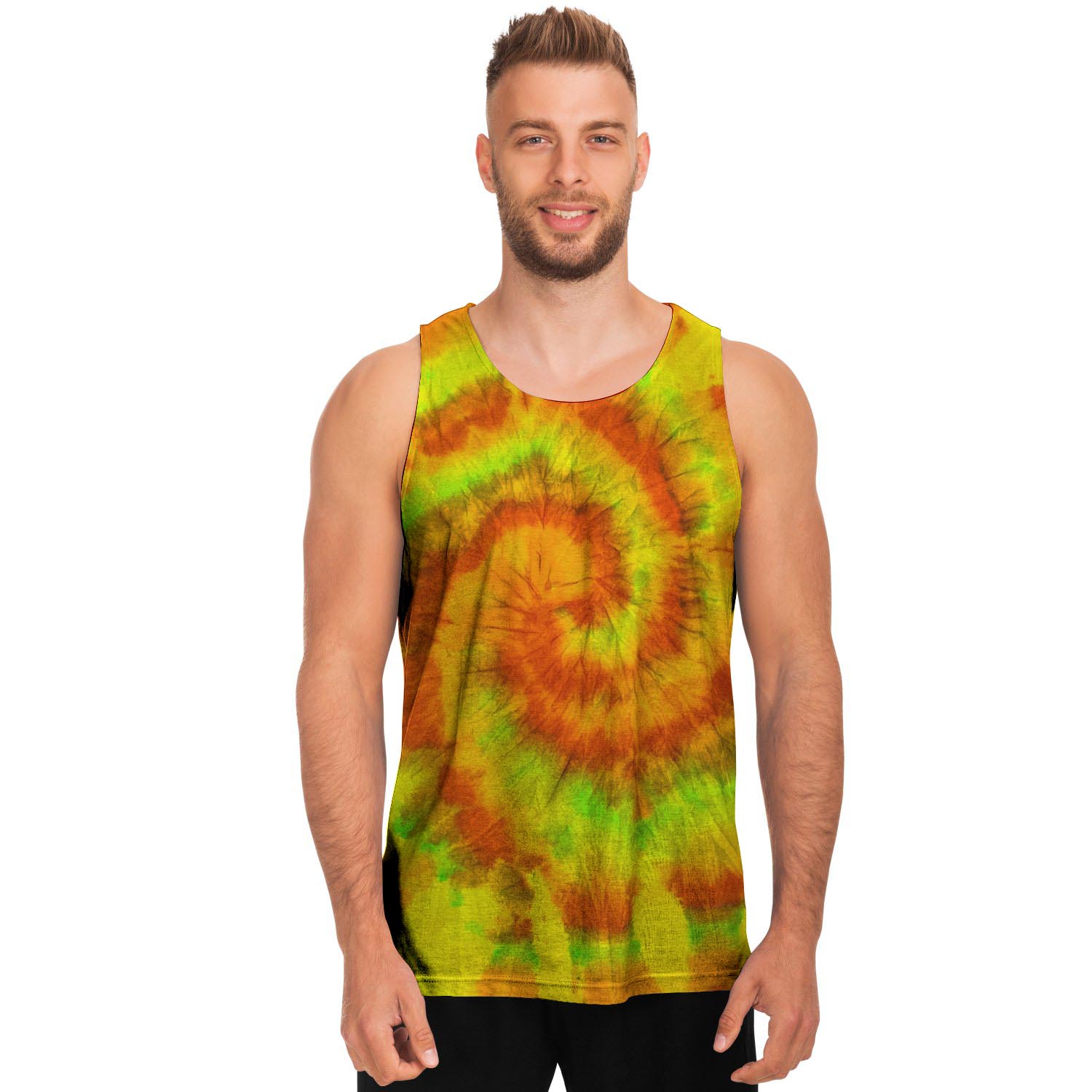 Yellow Tie Dye Men's Tank Tops-grizzshop