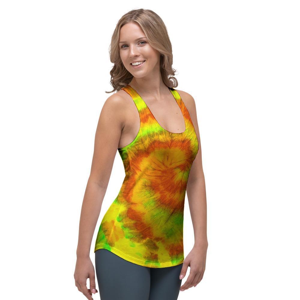 Yellow Tie Dye Women's Racerback Tank Top-grizzshop
