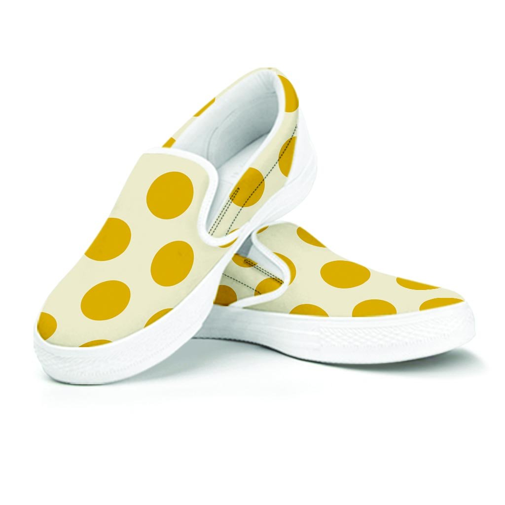 Yellow White Polka Dot Men's Slip On Sneakers-grizzshop