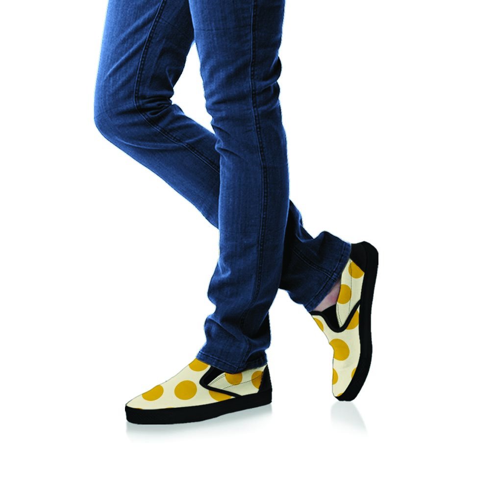 Yellow White Polka Dot Men's Slip On Sneakers-grizzshop
