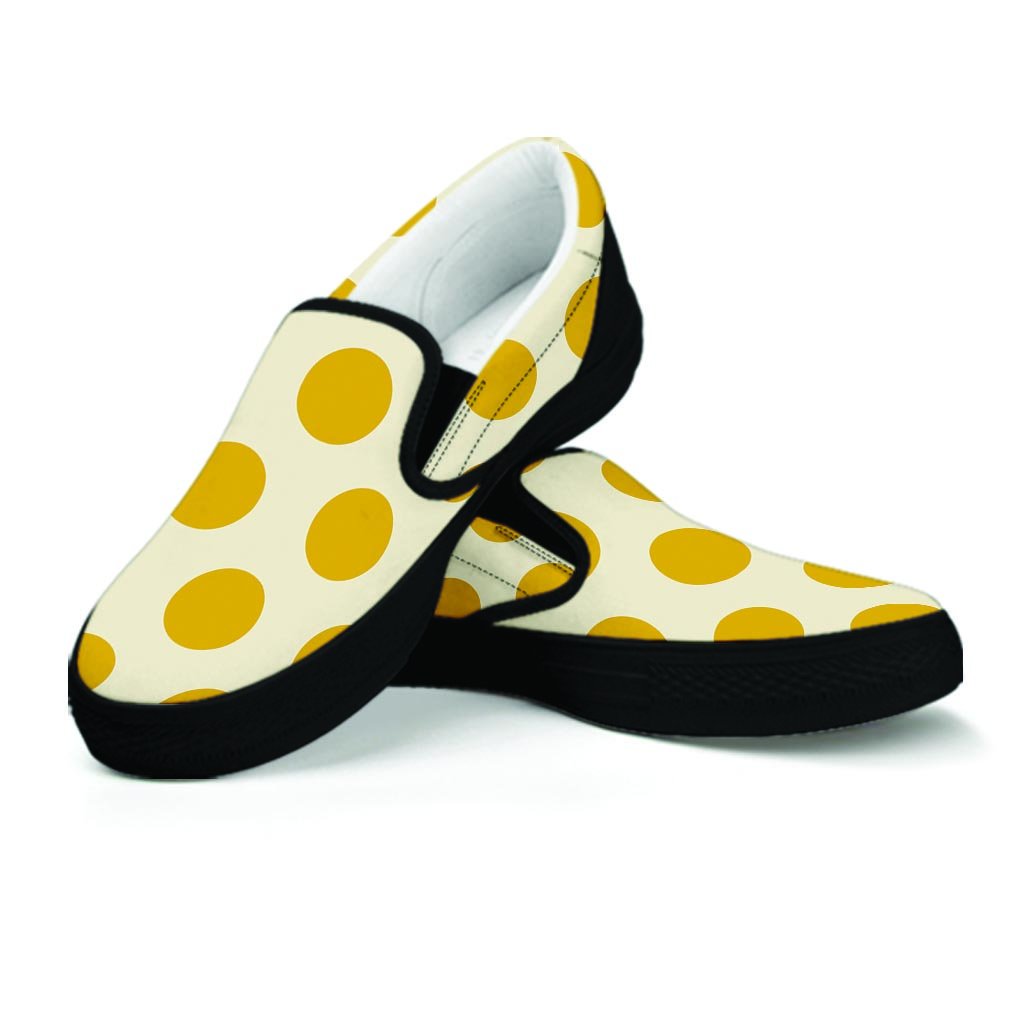 Yellow White Polka Dot Men's Slip On Sneakers-grizzshop