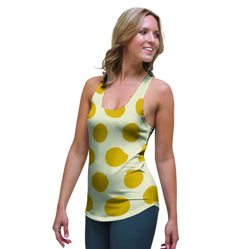 Yellow White Polka Dot Women's Racerback Tank Top-grizzshop