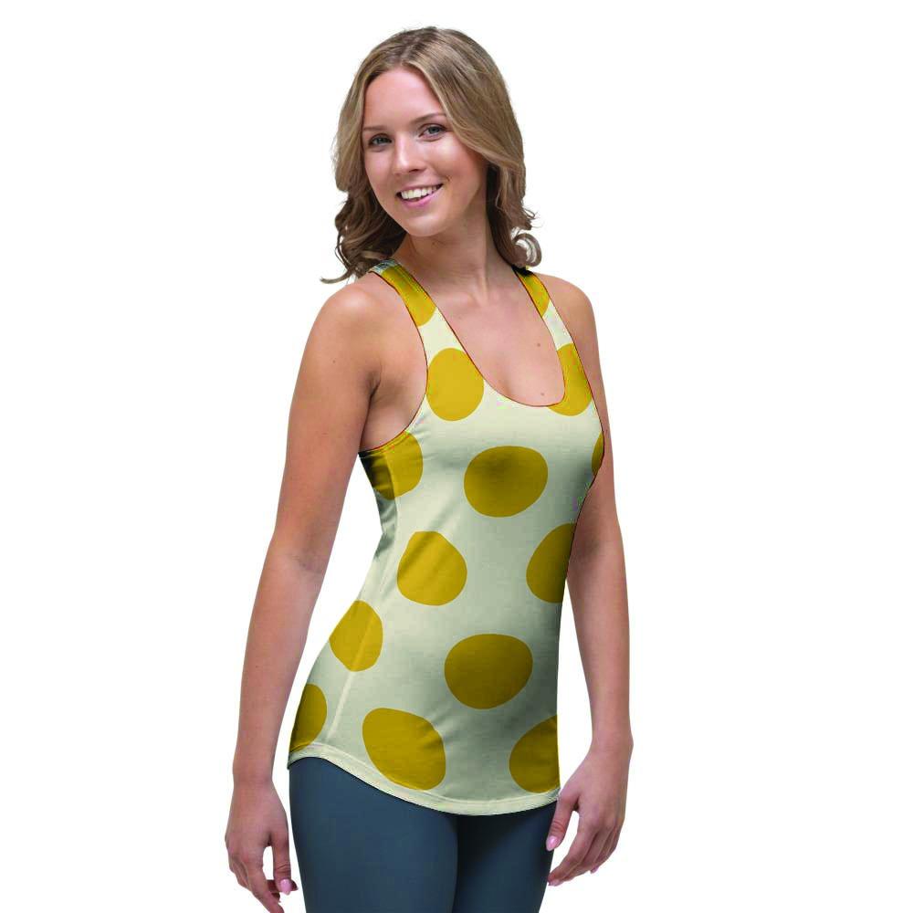 Yellow White Polka Dot Women's Racerback Tank Top-grizzshop