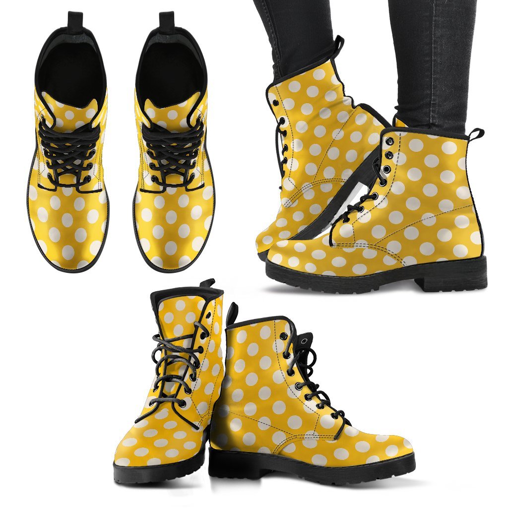 Yellow White Polka dot Pattern Print Men Women Leather Boots-grizzshop