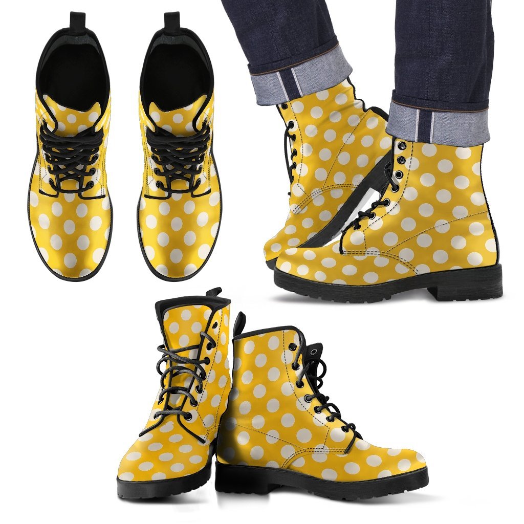 Yellow White Polka dot Pattern Print Men Women Leather Boots-grizzshop