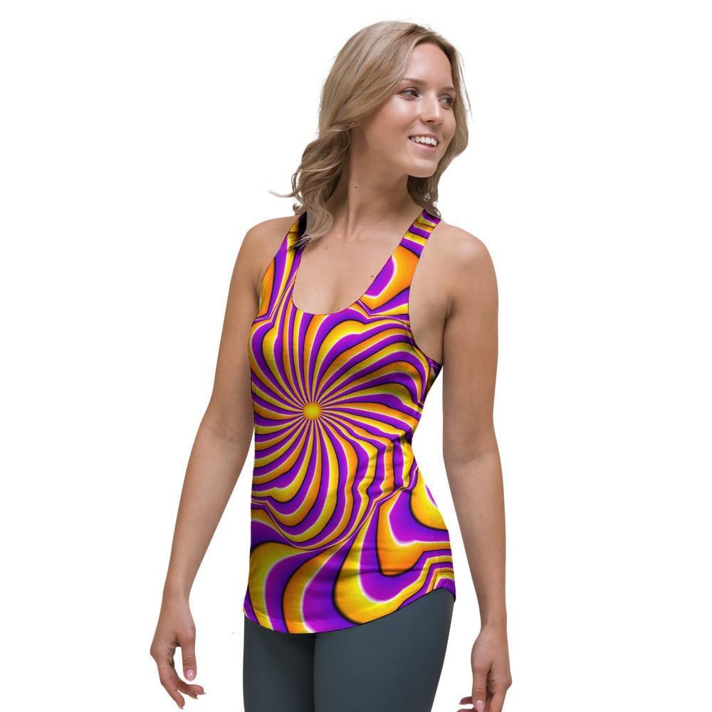Yellow and purple spin illusion. Women's Racerback Tank Top-grizzshop