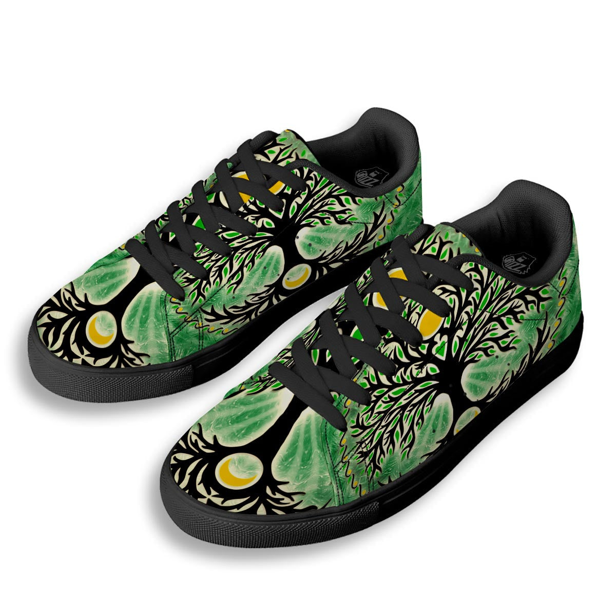 Yggdrasil Moon And Sun Print Black Low Top Sneakers-grizzshop