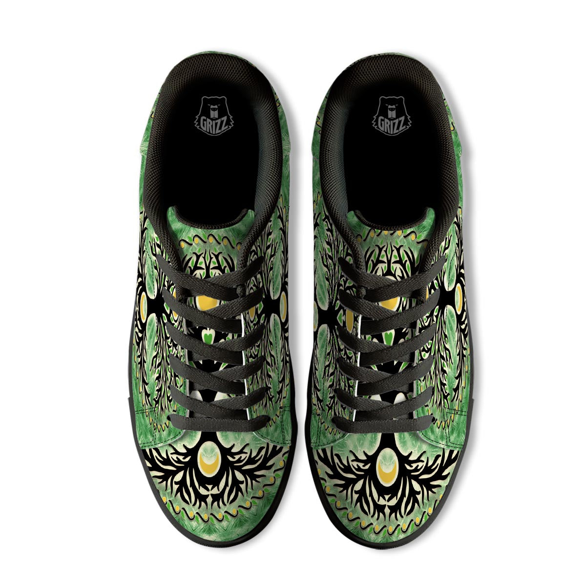 Yggdrasil Moon And Sun Print Black Low Top Sneakers-grizzshop