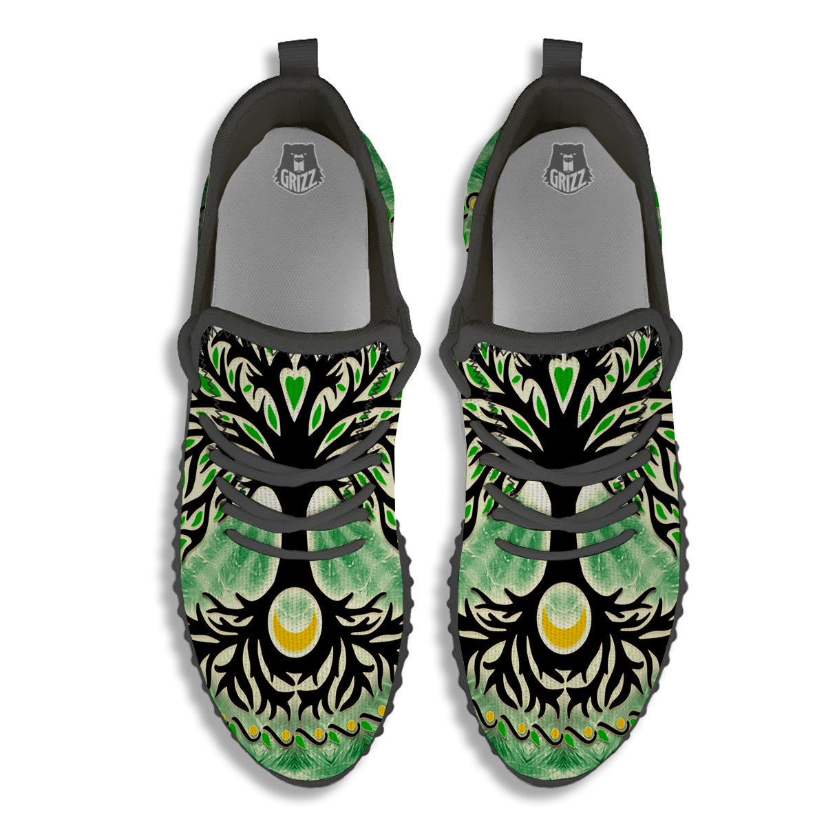 Yggdrasil Moon And Sun Print Black Walking Shoes-grizzshop