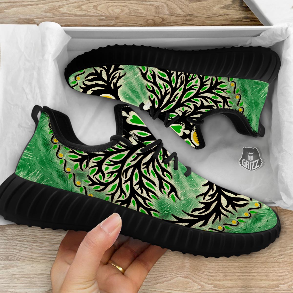 Yggdrasil Moon And Sun Print Black Walking Shoes-grizzshop