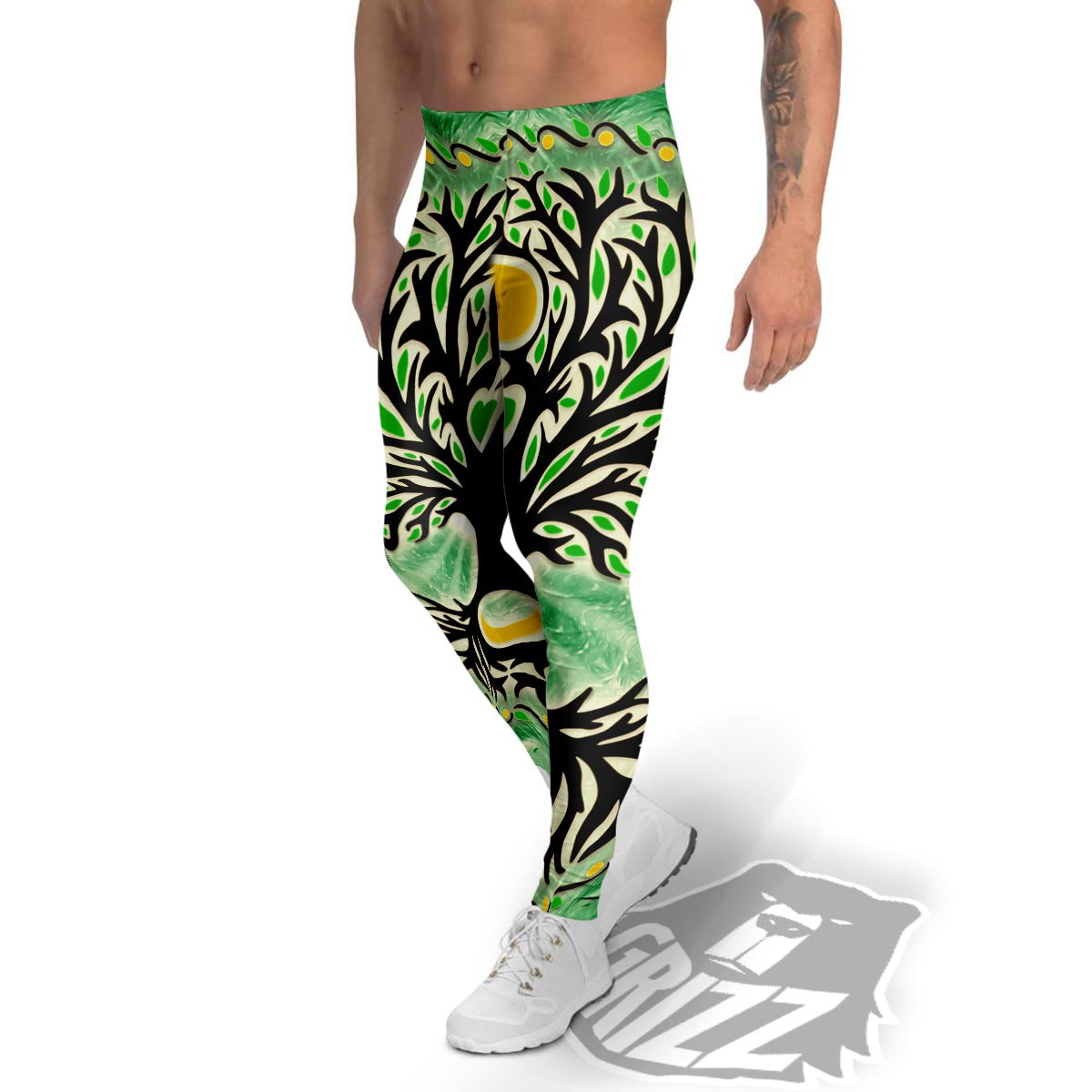 Yggdrasil Moon And Sun Print Men's Leggings-grizzshop