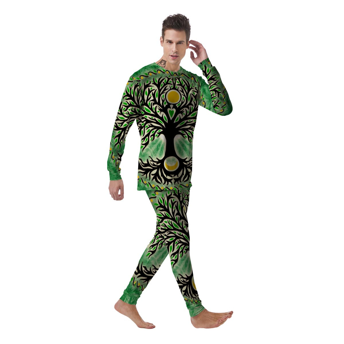 Yggdrasil Moon And Sun Print Men's Pajamas-grizzshop