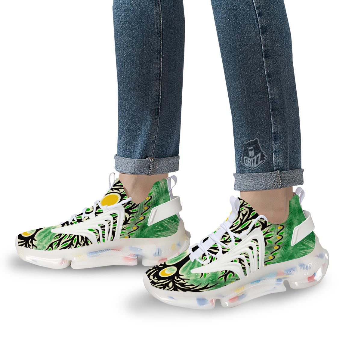 Yggdrasil Moon And Sun Print White Gym Shoes-grizzshop