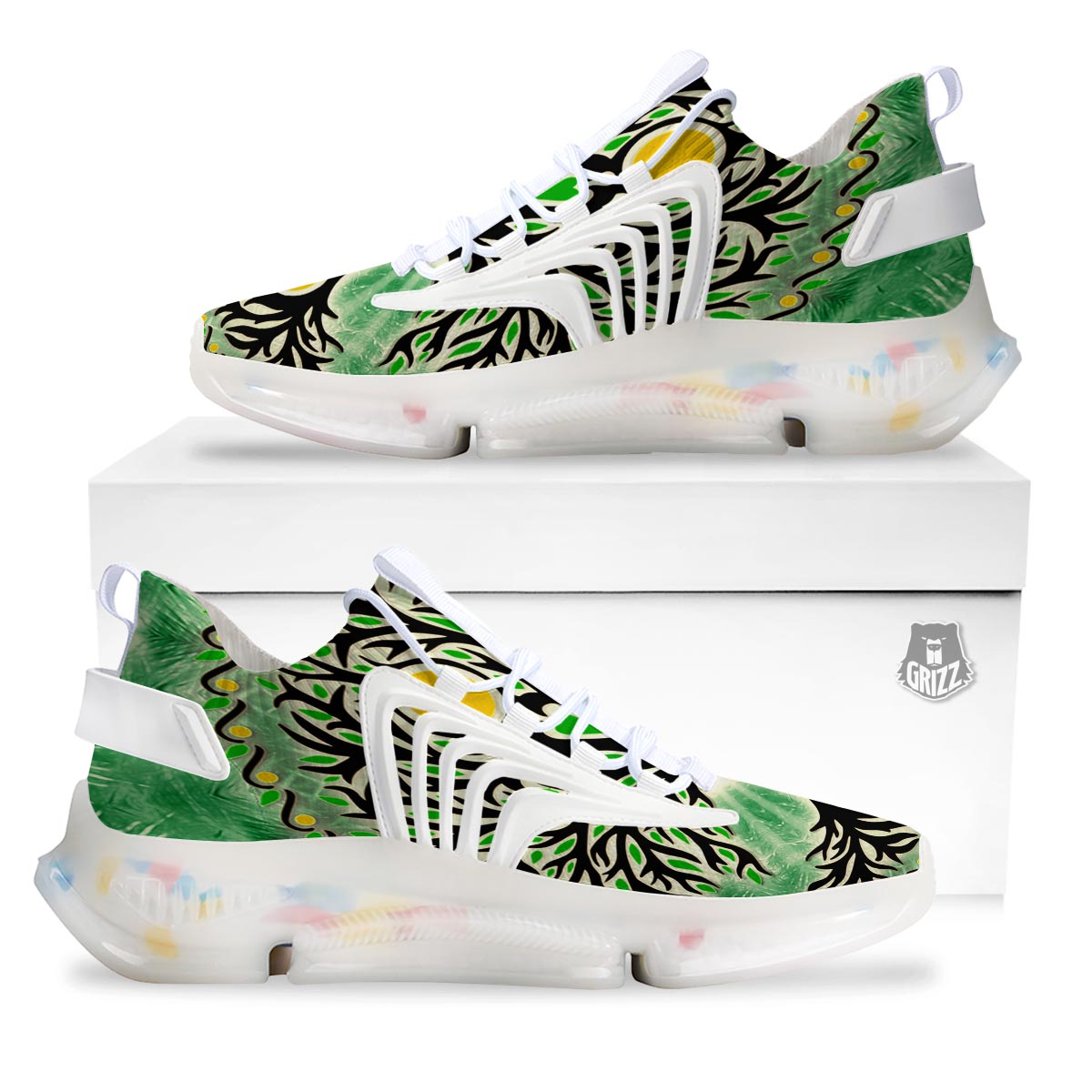 Yggdrasil Moon And Sun Print White Gym Shoes-grizzshop
