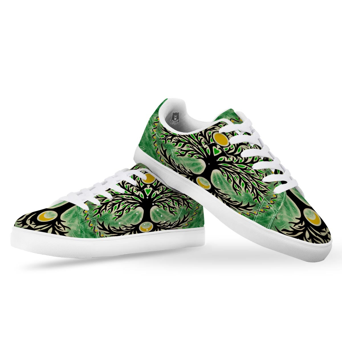 Yggdrasil Moon And Sun Print White Low Top Sneakers-grizzshop