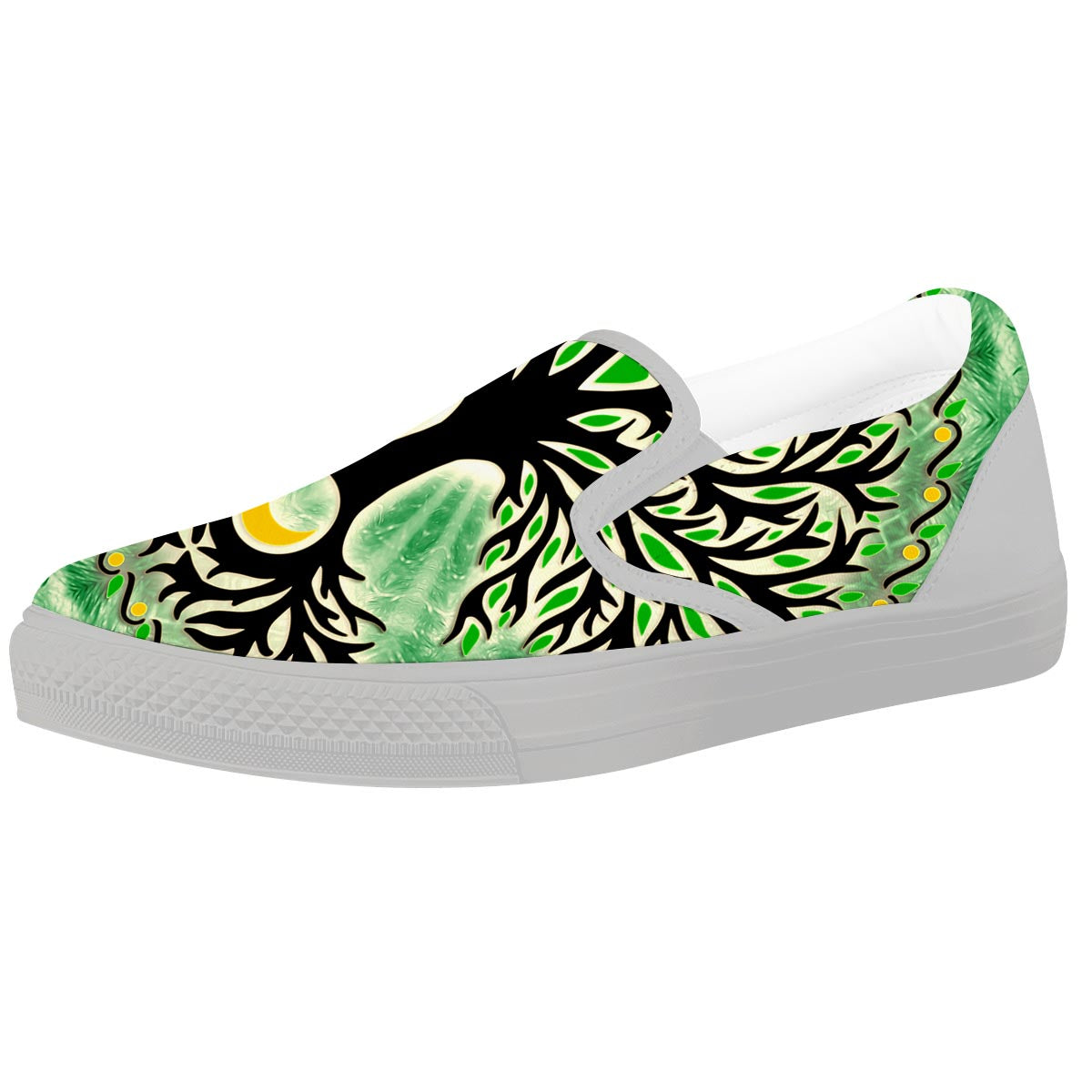 Yggdrasil Moon And Sun Print White Slip On Shoes-grizzshop
