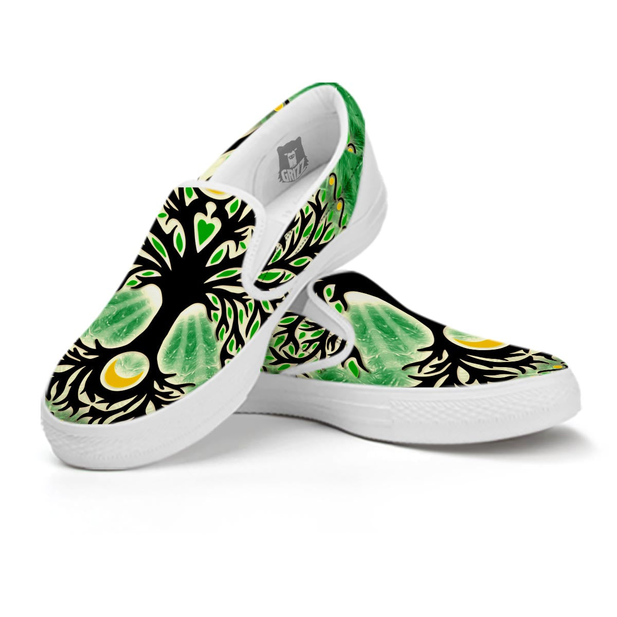 Yggdrasil Moon And Sun Print White Slip On Shoes-grizzshop