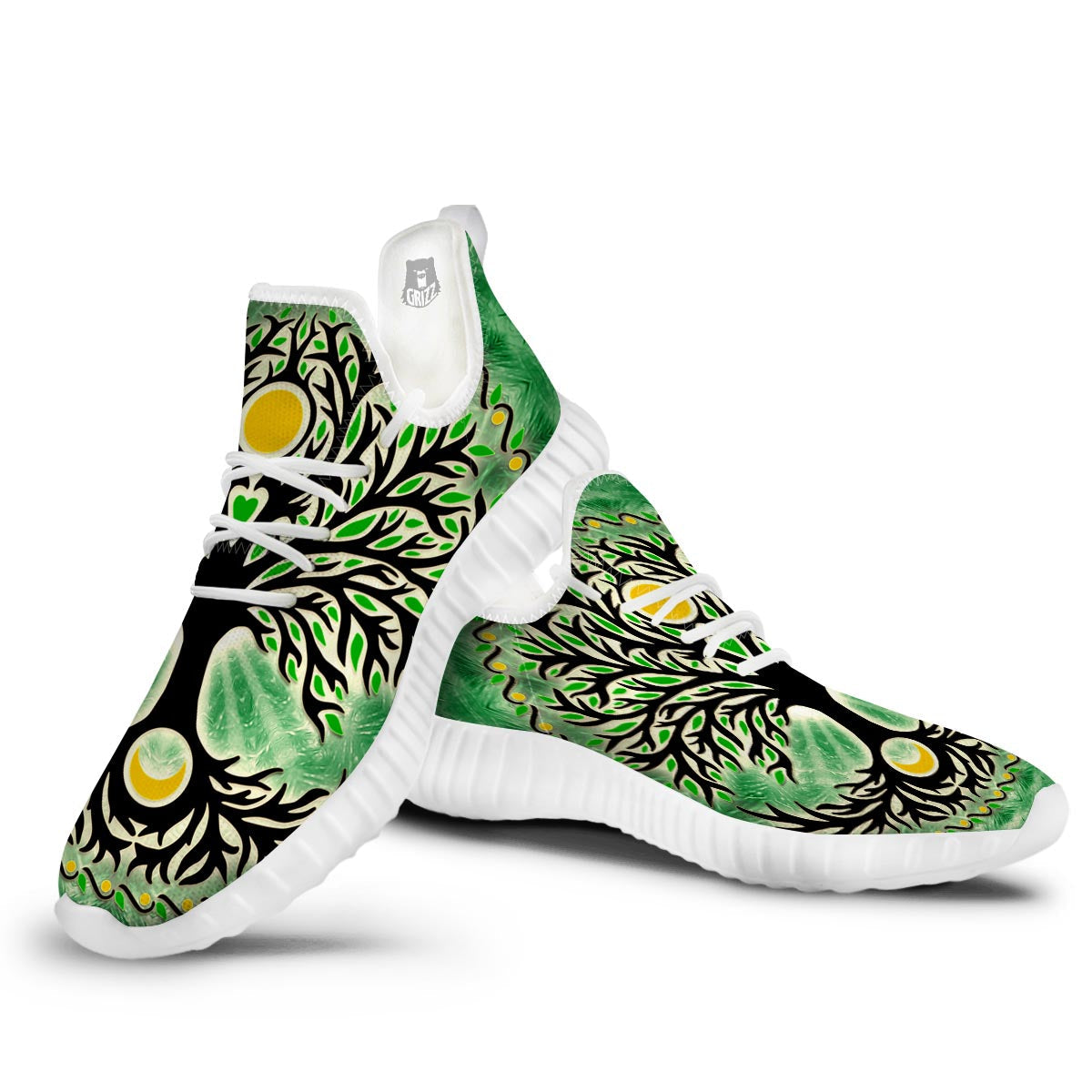 Yggdrasil Moon And Sun Print White Walking Shoes-grizzshop