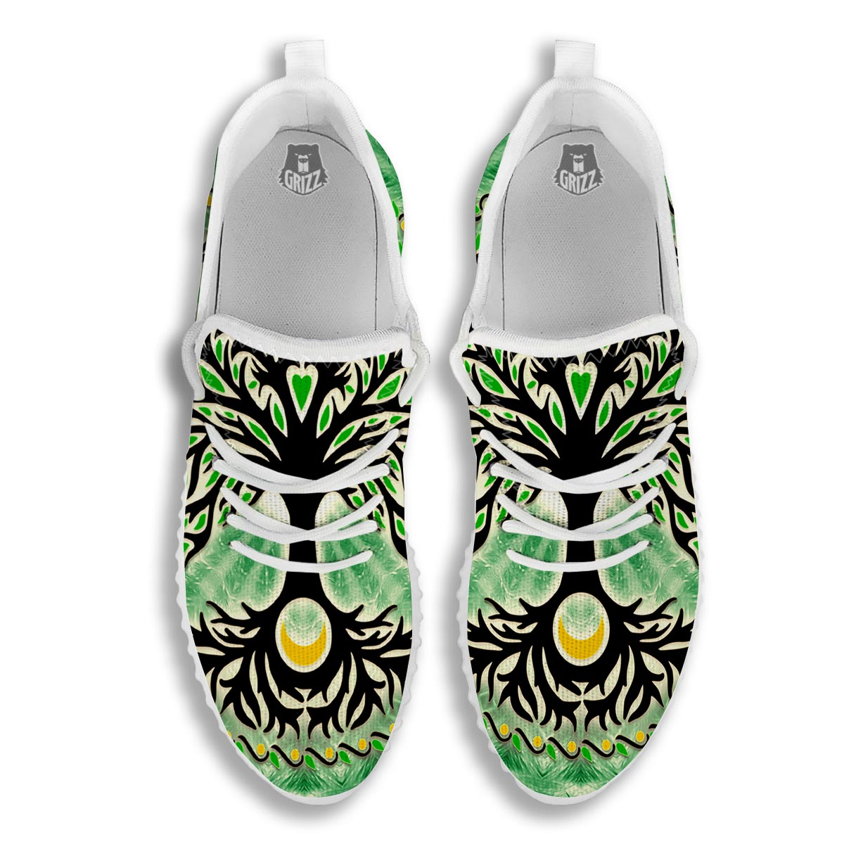 Yggdrasil Moon And Sun Print White Walking Shoes-grizzshop