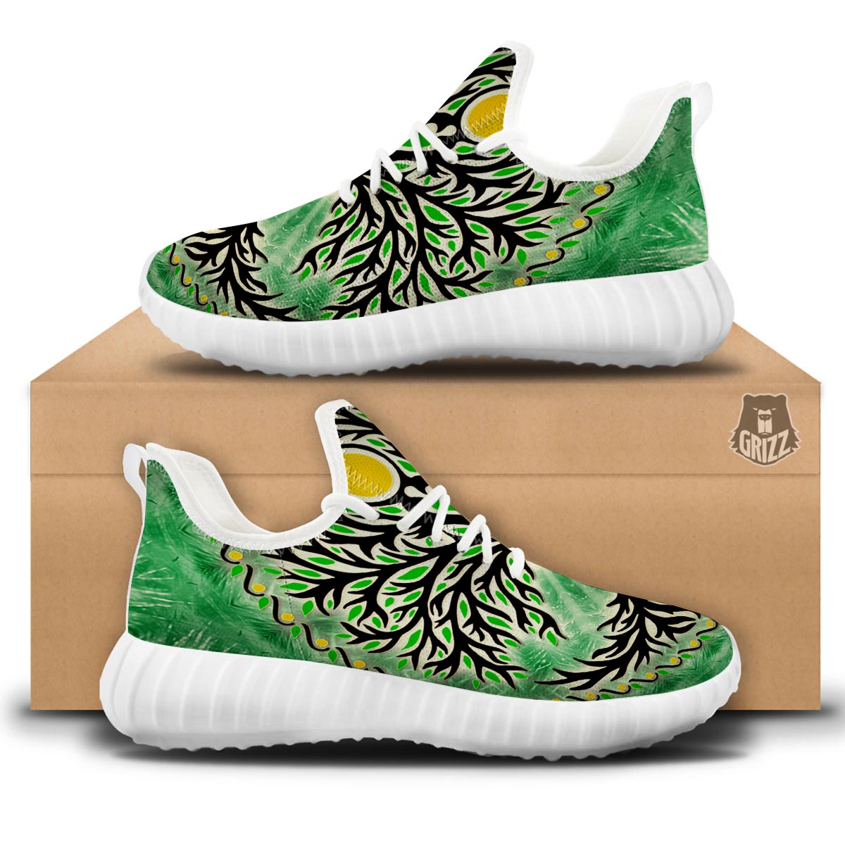 Yggdrasil Moon And Sun Print White Walking Shoes-grizzshop