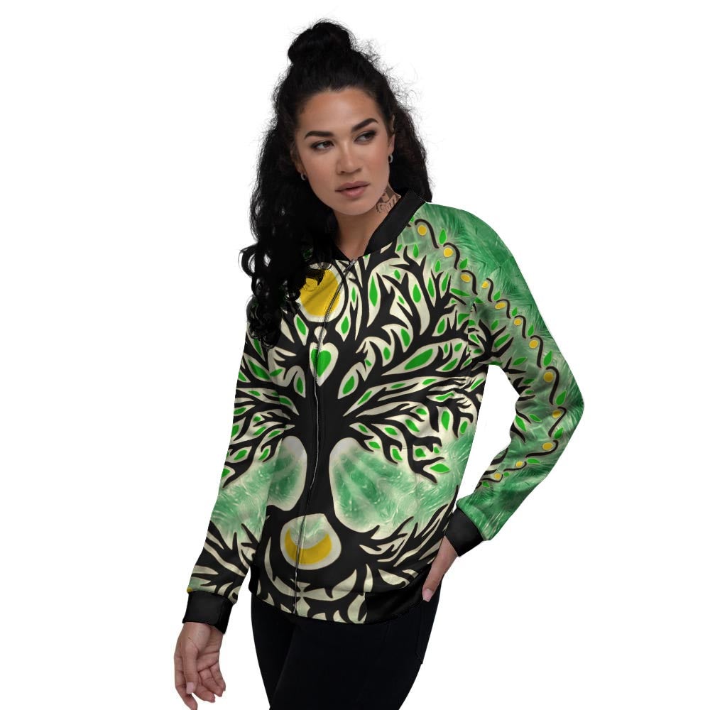 Yggdrasil Moon And Sun Print Women's Bomber Jacket-grizzshop