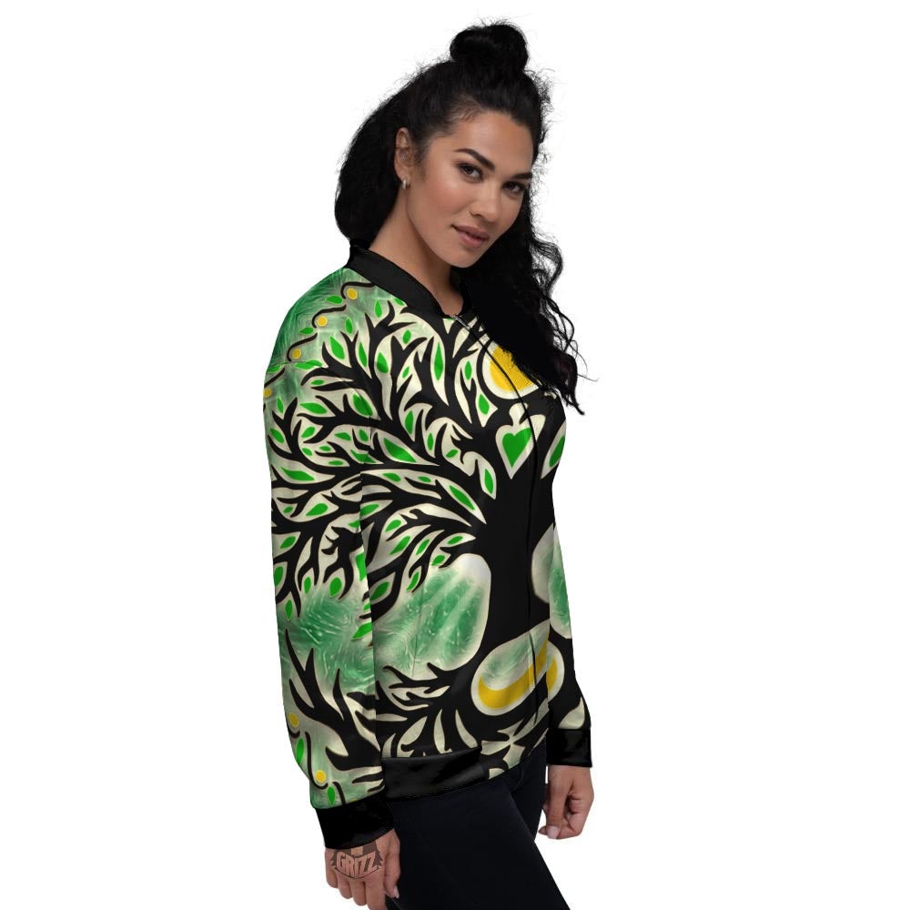 Yggdrasil Moon And Sun Print Women's Bomber Jacket-grizzshop