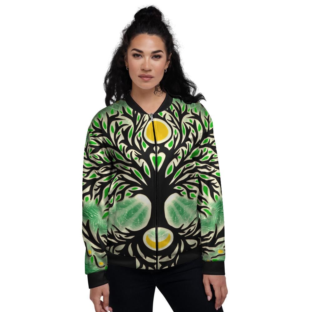 Yggdrasil Moon And Sun Print Women's Bomber Jacket-grizzshop