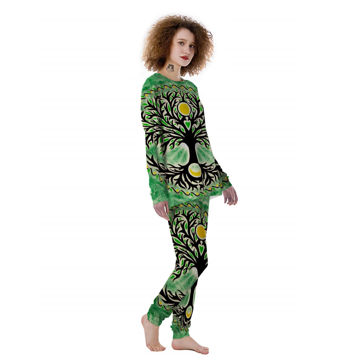 Yggdrasil Moon And Sun Print Women's Pajamas-grizzshop