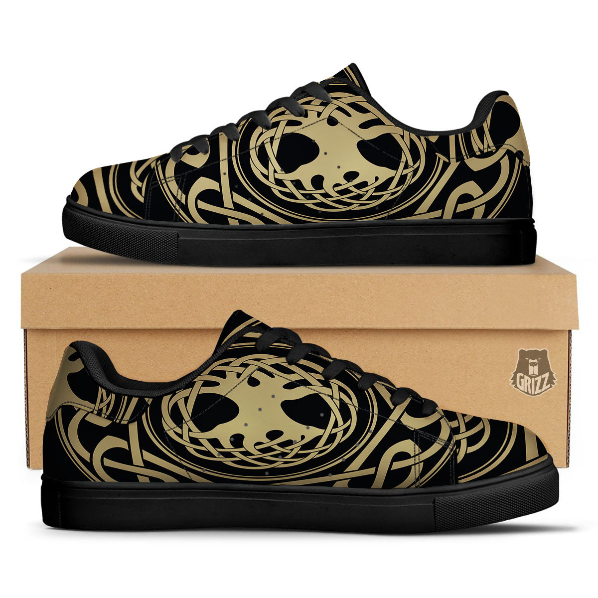 Yggdrasil Scandinavian Print Black Low Top Sneakers-grizzshop