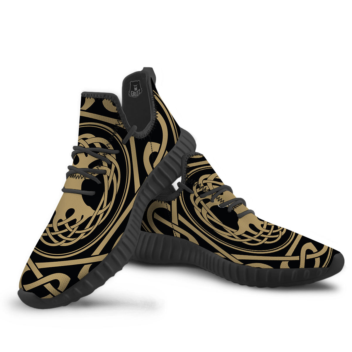 Yggdrasil Scandinavian Print Black Walking Shoes-grizzshop
