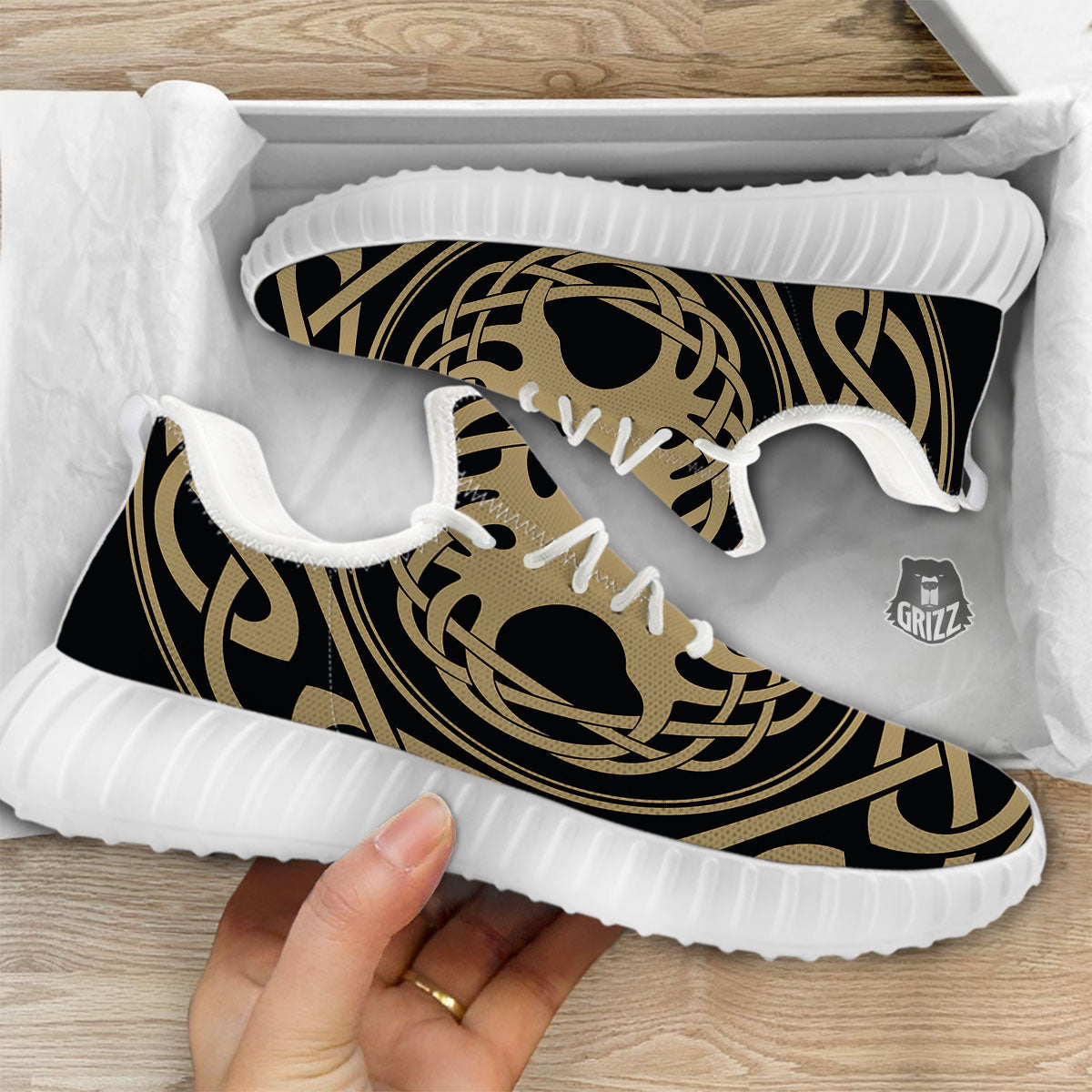 Yggdrasil Scandinavian Print White Walking Shoes-grizzshop