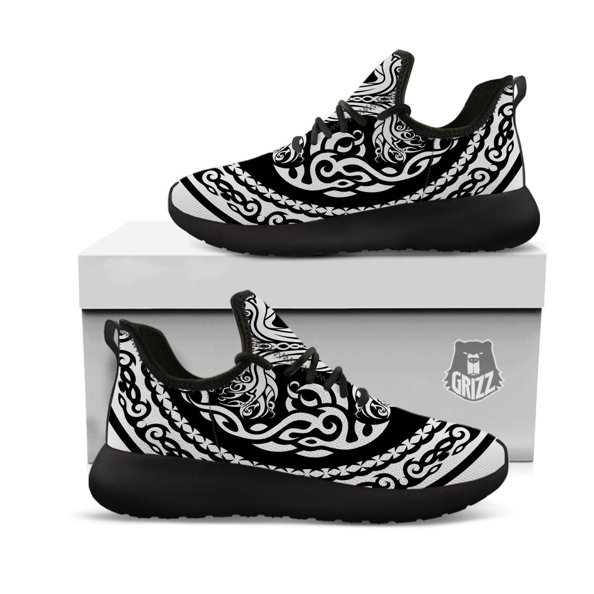 Yggdrasil Tree Ancient Print Black Athletic Shoes-grizzshop