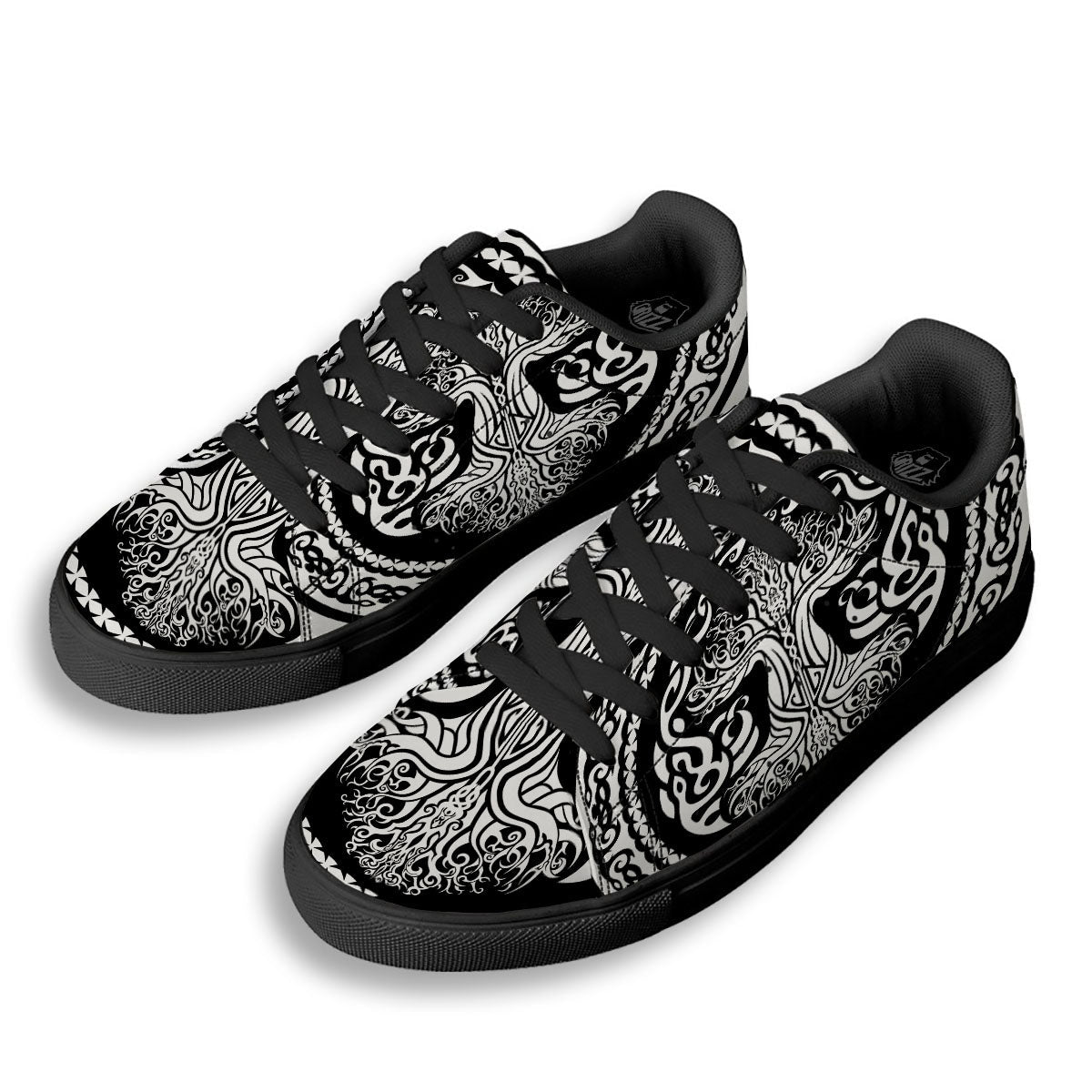Yggdrasil Tree Ancient Print Black Low Top Sneakers-grizzshop