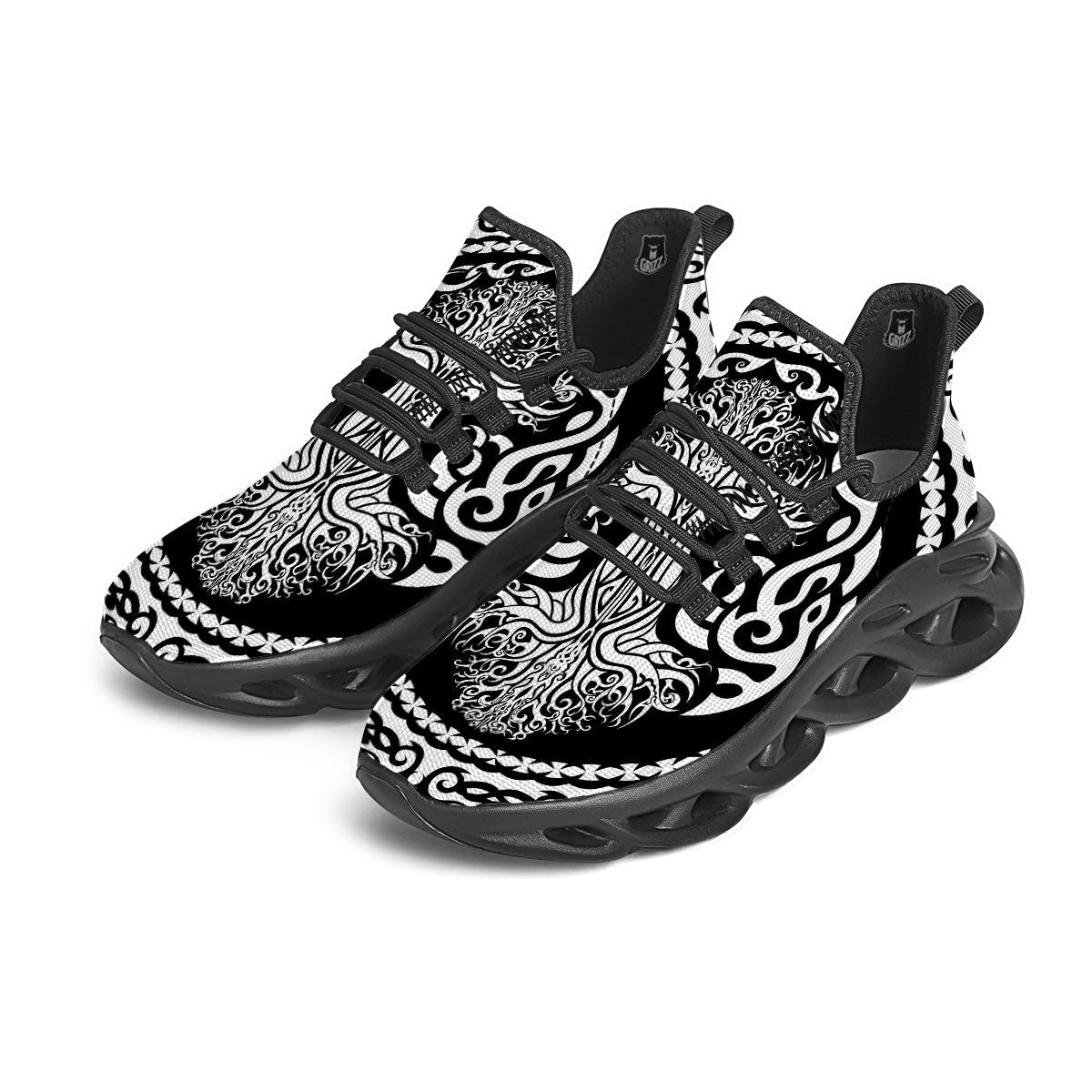 Yggdrasil Tree Ancient Print Black Running Shoes-grizzshop