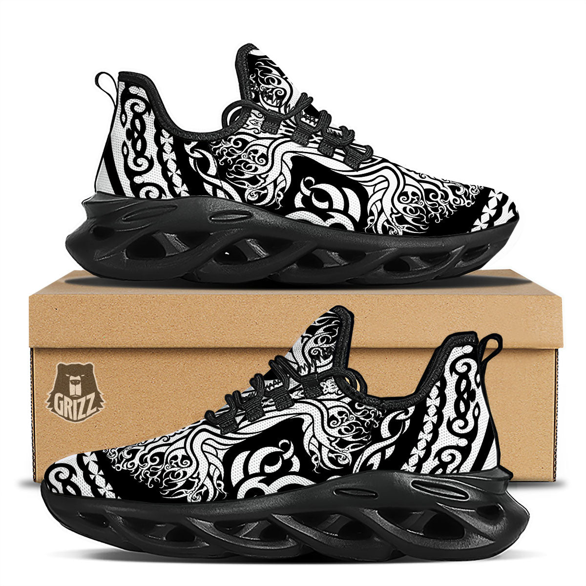 Yggdrasil Tree Ancient Print Black Running Shoes-grizzshop