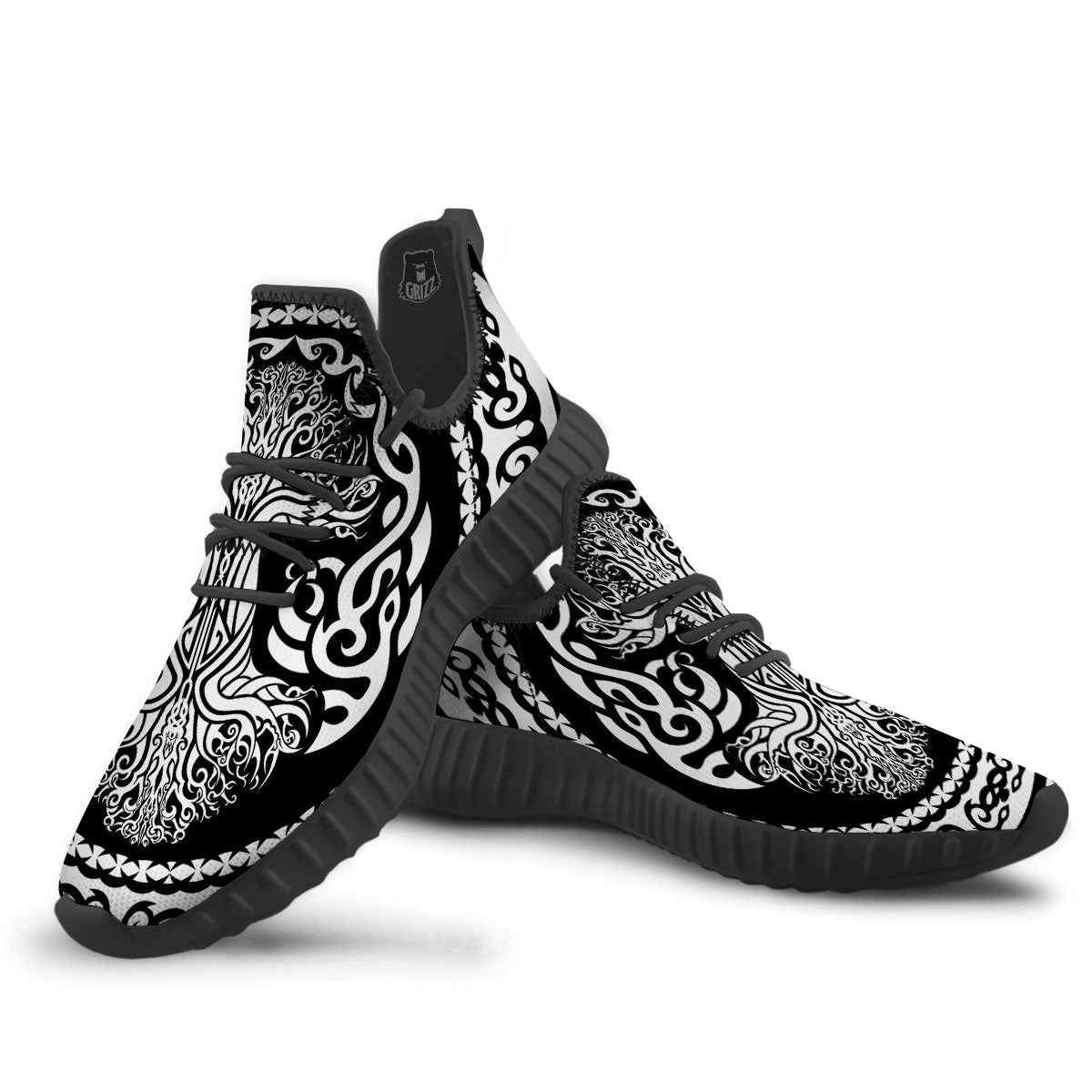 Yggdrasil Tree Ancient Print Black Walking Shoes-grizzshop