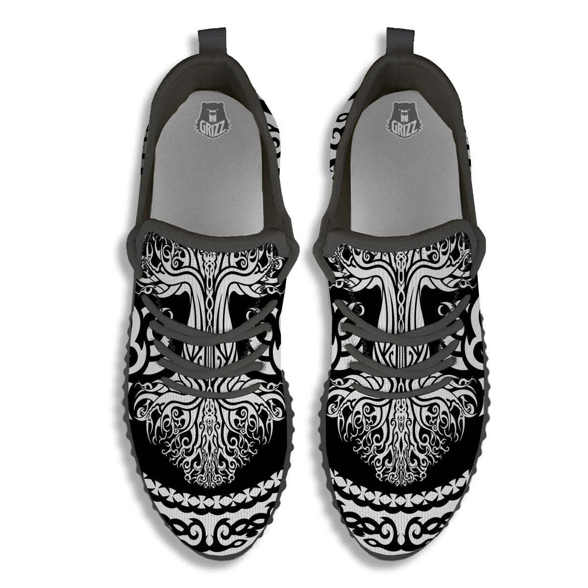 Yggdrasil Tree Ancient Print Black Walking Shoes-grizzshop