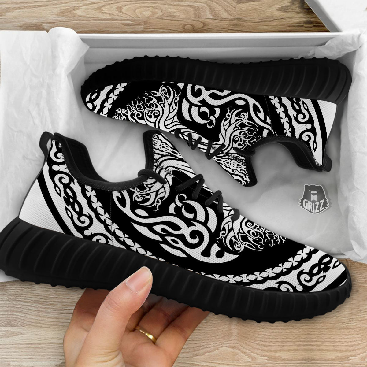 Yggdrasil Tree Ancient Print Black Walking Shoes-grizzshop