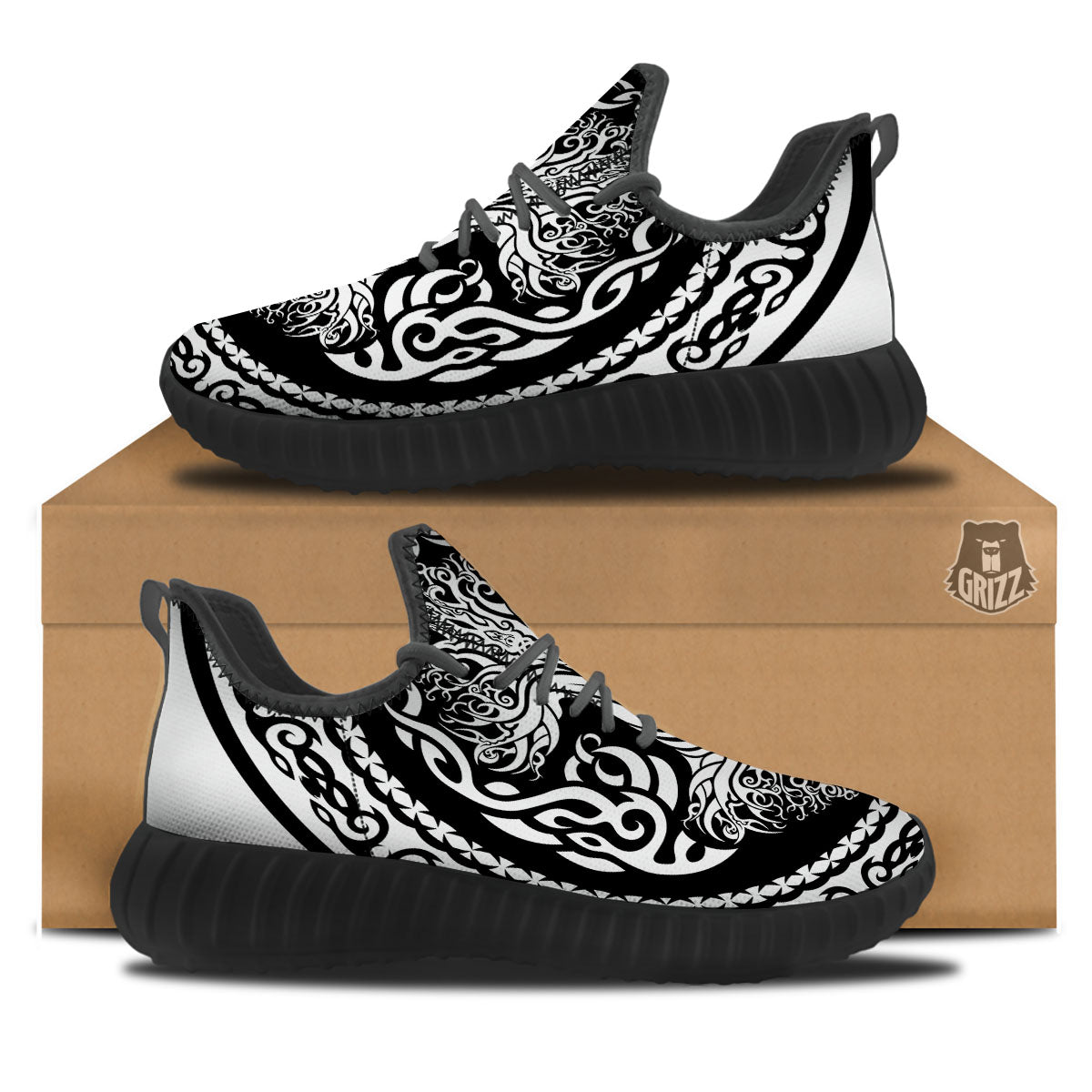 Yggdrasil Tree Ancient Print Black Walking Shoes-grizzshop