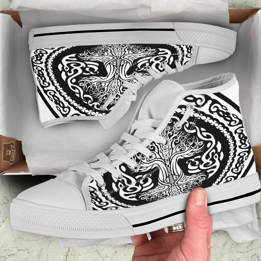 Yggdrasil Tree Ancient Print White High Top Shoes-grizzshop