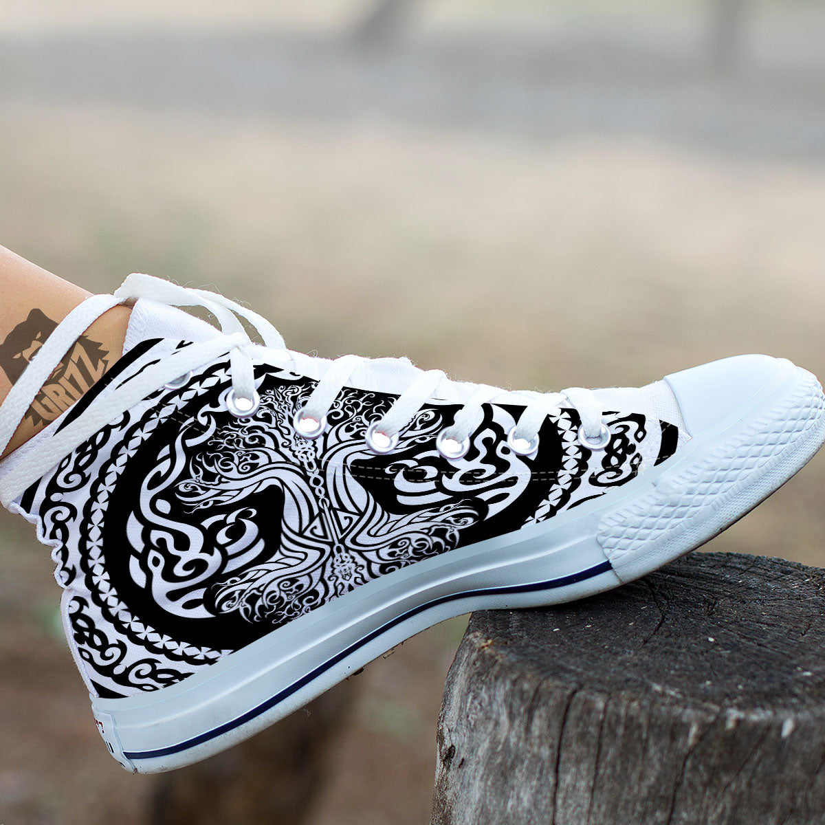 Yggdrasil Tree Ancient Print White High Top Shoes-grizzshop