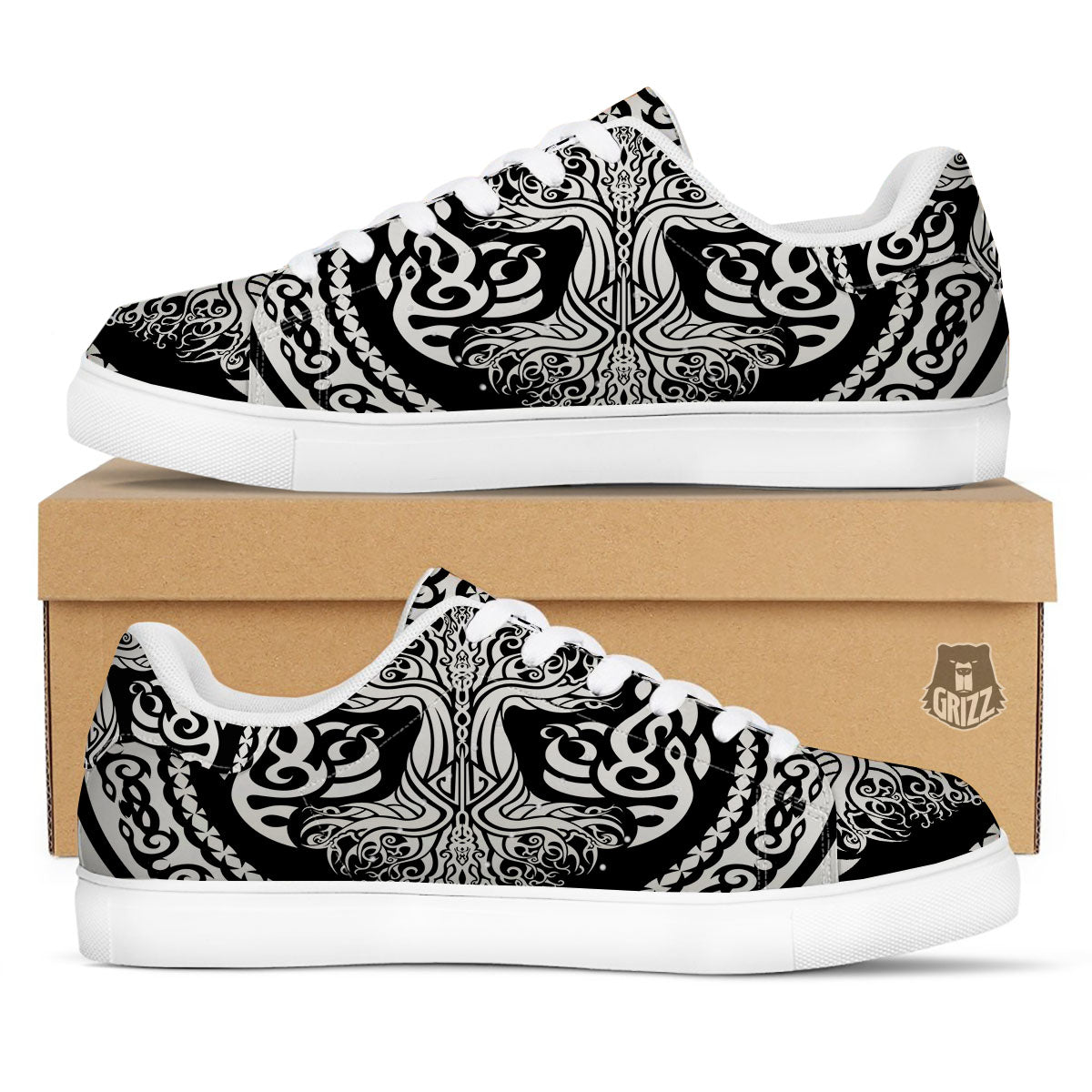 Yggdrasil Tree Ancient Print White Low Top Sneakers-grizzshop